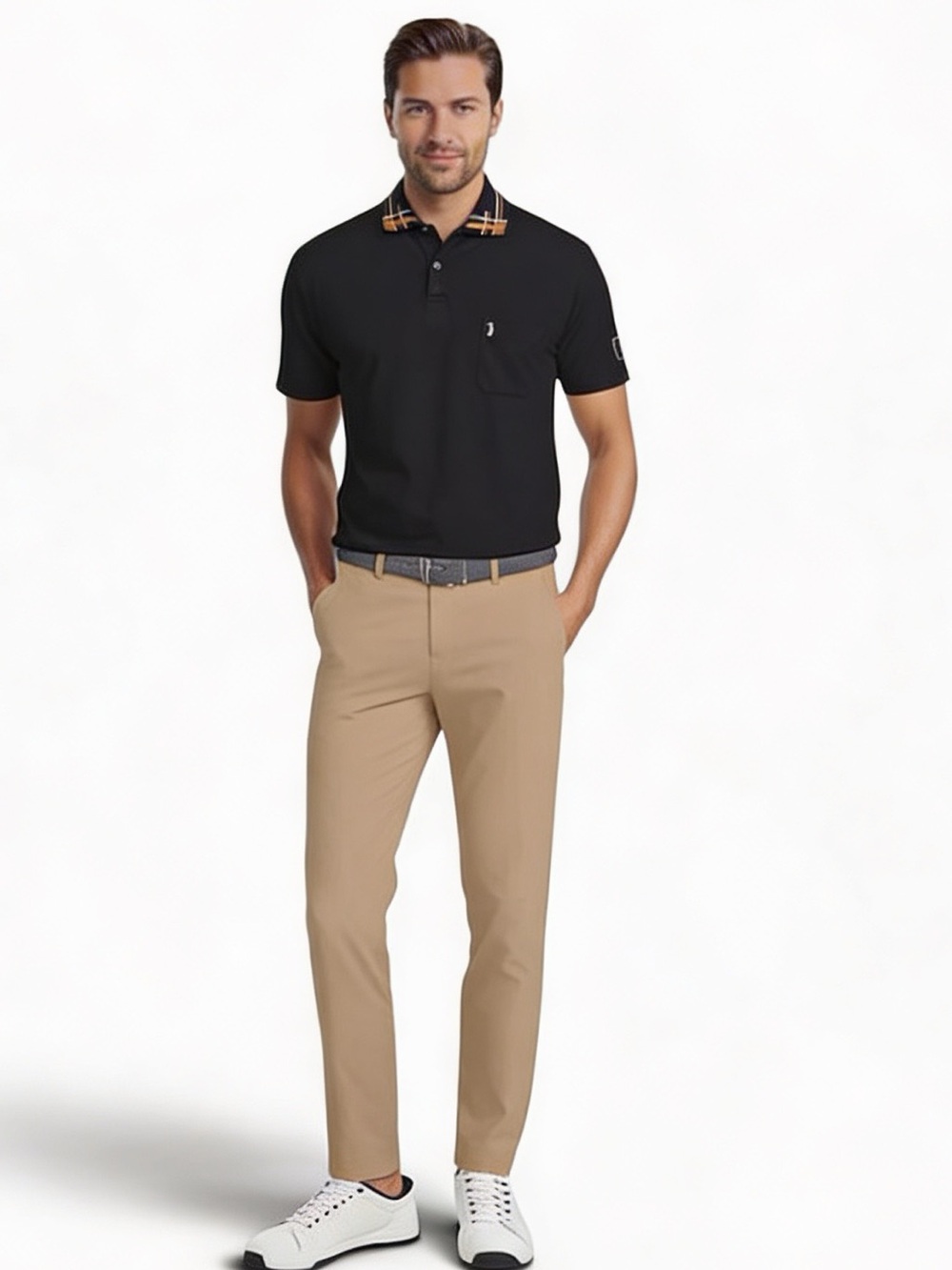 DSG Men’s Black Polo with Patterned Collar